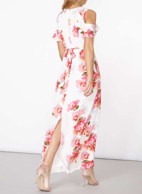 Ivory Floral Print Maxi Dress
